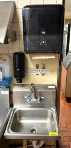 WALL MOUNT STAINLESS HANDWASH SINK WITH PAPER TOWEL AND SOAP DISPENSER