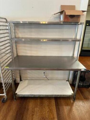 STAINLESS PREP TABLE WITH MOUNTED SHELVING