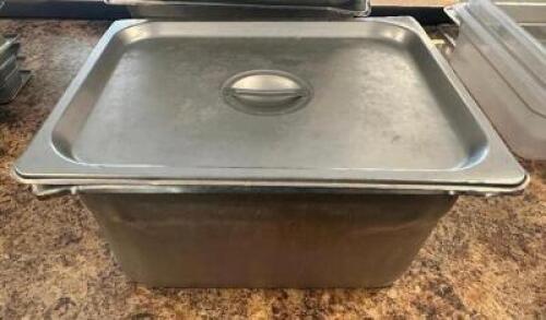 (4) - HALF SIZE STAINLESS INSERTS WITH LIDS