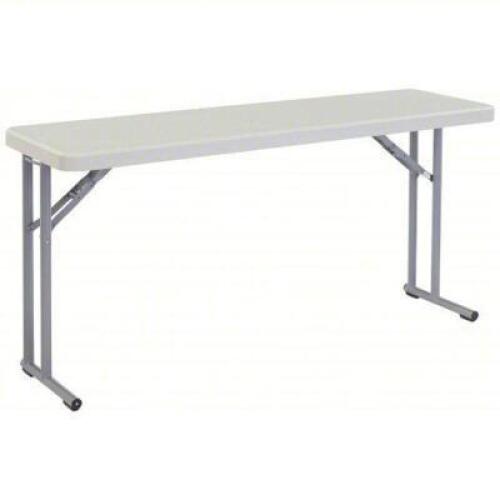 DESCRIPTION: (1) FOLDING TABLE BRAND/MODEL: NATIONAL PUBLIC SEATING #BT1860 INFORMATION: SPECKLED GRAY TABLETOP SIZE: 29-1/2" X 60" X 18" RETAIL$: $18
