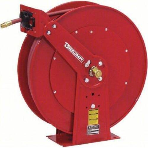 DESCRIPTION: (1) SPRING RETURN HOSE REEL BRAND/MODEL: REELCRAFT #448F63 INFORMATION: RED, 300 PSI MAX OP PRESSURE SIZE: 3/8" X 75' RETAIL$: $938.62 EA