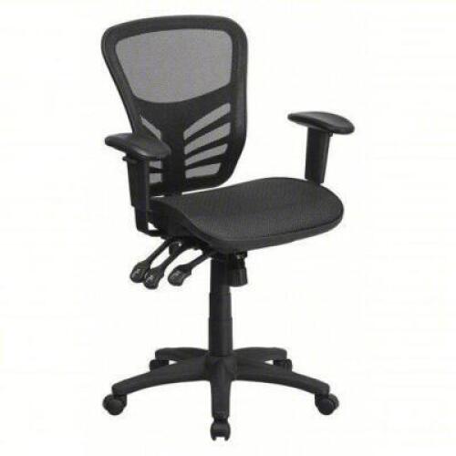 DESCRIPTION: (1) COMPUTER CHAIR, OFFICE CHAIR BRAND/MODEL: FLASH FURNITURE #HL-0001T-GG INFORMATION: BLACK, MESH BACK, NICHOLAS SIZE: 19" X 19-1/2 RET