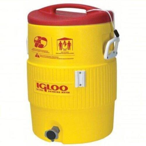 DESCRIPTION: (1) BEVERAGE DISPENSER BRAND/MODEL: IGLOO #5DDA9 INFORMATION: YELLOW, 2 DAY ICE RETENTION, 5 GAL CAPACITY SIZE: 20-3/8" RETAIL$: $83.87 E