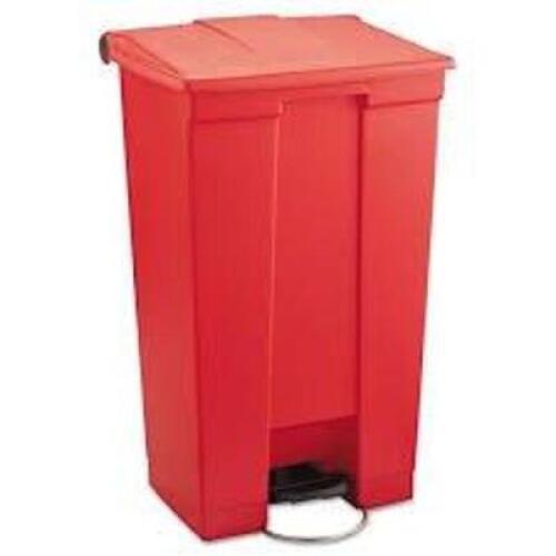 DESCRIPTION: (1) STEP ON LID TRASH CAN BRAND/MODEL: RUBBERMAID #FG614600RED INFORMATION: RED, SLIGHTLY DAMAGED, MUST COME IN AND INSPECT RETAIL$: $221