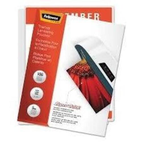 DESCRIPTION: (4) BOXES OF (100) THERMAL LAMINATING POUCHES BRAND/MODEL: FELLOWES INFORMATION: CLEAR, MIL SIZE: 9" X 11.5" RETAIL$: $26.99 EA QTY: 4