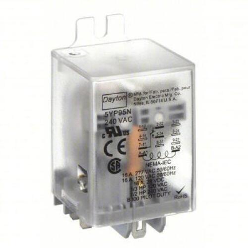 DESCRIPTION: (6) FLANGE MOUNT RELAY BRAND/MODEL: DAYTON #5YP95 INFORMATION: SURFACE (SIDE FLANGE) MOUNTED, 240V AC, 5 PINS/TERMINALS, SPDT RETAIL$: $2