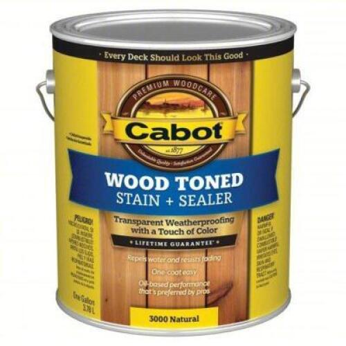 DESCRIPTION: (2) WOOD TONED STAIN AND SEALER BRAND/MODEL: CABOT 2NTA7 SIZE: 1 GAL RETAIL$: 112.04 QTY: 2