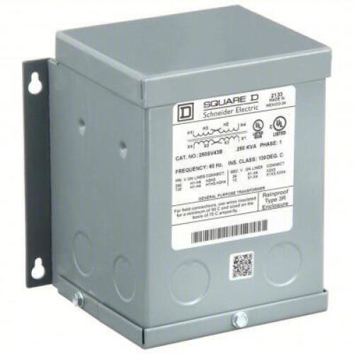 DESCRIPTION: (1) BUCK BOOST TRANSFORMER BRAND/MODEL: SQUARE D/250SV43B INFORMATION: 250 VA Power Rating, 120 x 240V AC, 12/24V AC, Single Phase, 3R RE