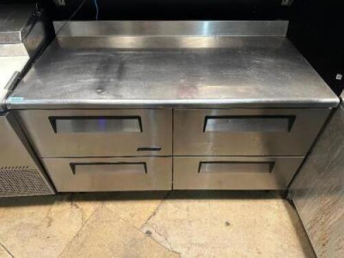 DESCRIPTION 60" FOUR DRAWER REFRIGERATED WORK TOP W/ 4" BACK SPLASH. BRAND / MODEL: TURBO AIR ADDITIONAL INFORMATION 115 VOLT, 1 PHASE. IN GOOD WORKIN