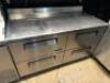 DESCRIPTION 60" FOUR DRAWER REFRIGERATED WORK TOP W/ 4" BACK SPLASH. BRAND / MODEL: TURBO AIR ADDITIONAL INFORMATION 115 VOLT, 1 PHASE. IN GOOD WORKIN - 2