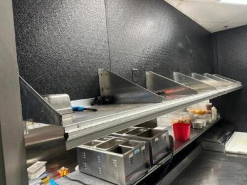 DESCRIPTION (2) 72" X 20" HEAVY DUTY STAINLESS WALL SHELVES ADDITIONAL INFORMATION TOOLS REQUIRED FOR REMOVAL. THIS LOT IS: SOLD BY THE PIECE SIZE 72"