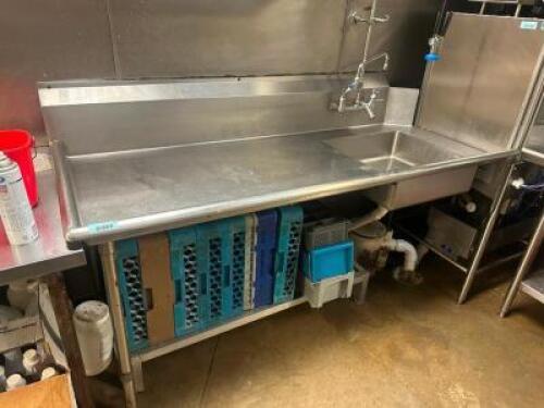 DESCRIPTION 72" LEFT SIDE STAINLESS SOIL TABLE W/ SPRAY SINK. COMES W/ (2) GROUP STAINLESS GLASS RACK WALL SHELF. ADDITIONAL INFORMATION HEAVY DUTY ST