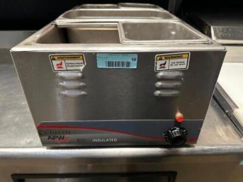 DESCRIPTION APW CLASSIC SINGLE WELL COUNTER TOP WARMER BRAND / MODEL: APW ADDITIONAL INFORMATION 115 VOLT, 1 PHASE. IN WORKING ORDER LOCATION KITCHEN