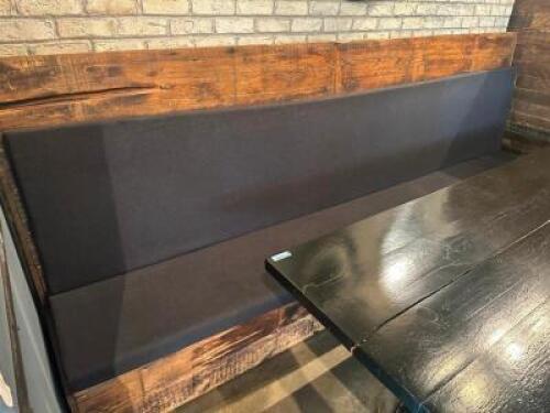 DESCRIPTION 130" DISTRESS BARNWOOD BOOTH BENCH SEAT W/ UPHOLSTERED PADS SIZE 130" LOCATION MAIN SEATING QTY 1