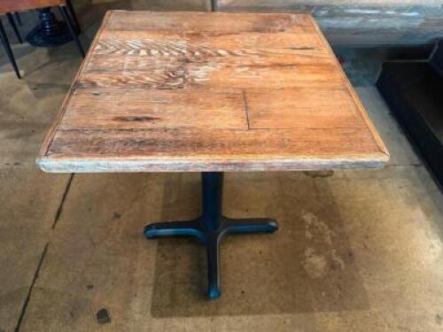 DESCRIPTION 24" X 24" BARNWOOD TABLES W/ STANDARD METAL BASE SIZE 24" X 24" LOCATION MAIN SEATING QTY 1