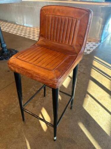 DESCRIPTION (2) COGNAC LEATHER BAR STOOLS W/ BACKS ADDITIONAL INFORMATION IN GOOD CONDITION. NORMAL WEAR ON 2 YEAR OLD LEATHER SEATS. THIS LOT IS: SOL