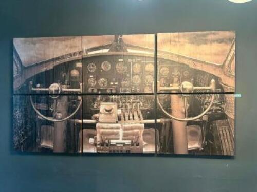 DESCRIPTION 36" X 54" MULTI-WOODEN PANEL PRINT OF THE COCKPIT OF A BOEING B-17 FLYING FORTRESS RETAILS FOR $525 LOCATION ENTRANCE QTY 1