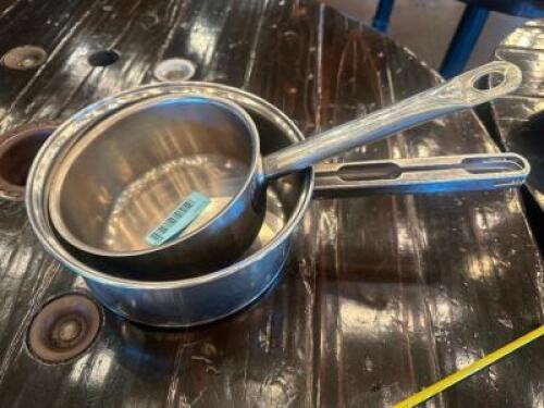 DESCRIPTION (2) MISC. STAINLESS SAUCE POTS THIS LOT IS: ONE MONEY LOCATION BAR QTY 1