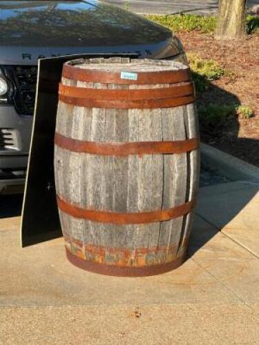 DESCRIPTION DECORATIVE WHISKEY BARREL THIS LOT IS: ONE MONEY SIZE 22" X 35" LOCATION PATIO QTY 1