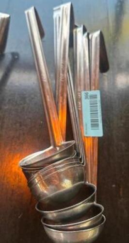 DESCRIPTION (8) 2 OZ STAINLESS LADLES THIS LOT IS: SOLD BY THE PIECE LOCATION MAIN SEATING QTY 8