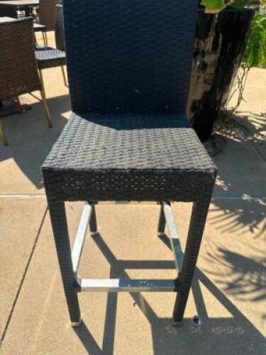 DESCRIPTION (4) BLACK WOVEN COMPOSITE PATIO BAR CHAIRS THIS LOT IS: SOLD BY THE PIECE SIZE 30" T LOCATION PATIO QTY 4
