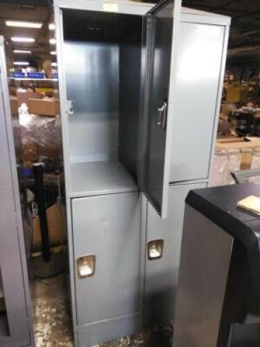 DESCRIPTION: (2) 2-TIER LARGE EXTRA WIDE COMPARTMENT WARDROBE LOCKERS BRAND/MODEL: HALLOWELL INFORMATION: DARK GRAY SIZE: 85" H X 18" W X 24" D RETAIL