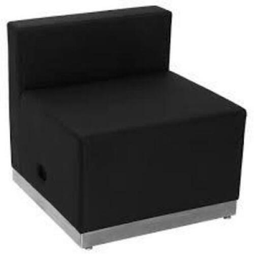 DESCRIPTION: (1) MODULAR RECEPTION CHAIR BRAND/MODEL: FLASH FURNITURE #ZB-803-CHAIR-BK-GG INFORMATION: BLACK LEATHERSOFT UPHOLSTERY, STAINLESS BASE RE