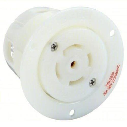 DESCRIPTION: (2) FLANGED LOCKING RECEPTACLE BRAND/MODEL: HUBBELL #3D661 INFORMATION: L22-30R, 30 A, 277/480V AC, WHITE, 4 POLES RETAIL$: $183.88 EA QT