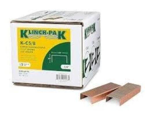 DESCRIPTION: (10) BOXES OF (25000) CARTON CLOSING STAPLES BRAND/MODEL: KLINCH-PAK #K-C5/8 SIZE: 1-1/4" CROWN, 5/8" LENGTH RETAIL$: $256.18 TOTAL QTY: