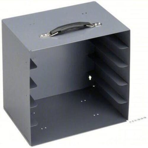 DESCRIPTION: (1) RACK FOR PLASTIC STORAGE BOXES BRAND/MODEL: DURHAM #291-95 INFORMATION: GRAY, STEEL SIZE: 13-1/2" WIDTH X 13-1/4" HEIGHT X 9-1/8" DEP