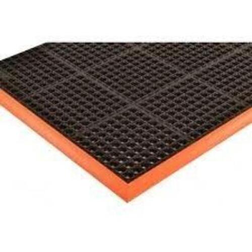 DESCRIPTION: (1) ANTI-FATIGUE MAT BRAND/MODEL: CONDOR #6LUL2 INFORMATION: BLACK WITH ORANGE TRIM, RUBBER, BEVELED EDGE, DRAINAGE HOLES SIZE: 3' X 10'