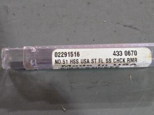 DESCRIPTION: (1) HSS CHUCKING REAMER BRAND/MODEL: MADE IN USA 02291516 SIZE: #51 RETAIL$: 29.49 QTY: 1