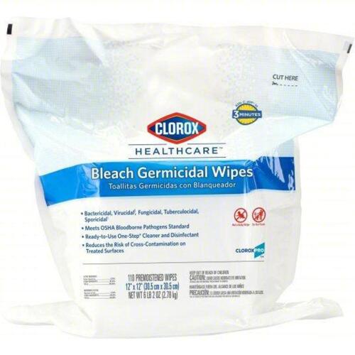 DESCRIPTION: (4) BAGS GERMICIDAL DISINFECTING WIPES BRAND/MODEL: CLOROX/4XKR8 INFORMATION: 110 WIPES PER BAG SIZE: 12" X 12" SHEET SIZE RETAIL$: 258.1
