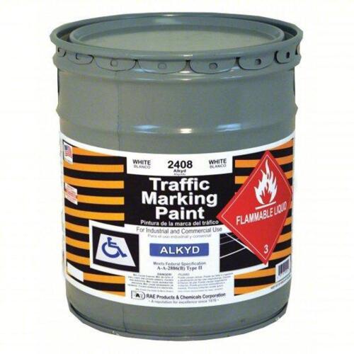 DESCRIPTION: (1) WHITE TRAFFIC ZONE MARKING PAINT BRAND/MODEL: RAE 2408 SIZE: 5 GAL RETAIL$: 498.79 QTY: 1