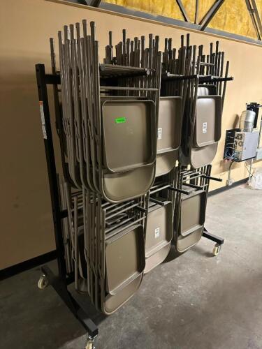 DESCRIPTION (48) FOLDING METAL CHAIRS W/ ROLLING RACK THIS LOT IS: ONE MONEY LOCATION UPSTAIRS QTY 1
