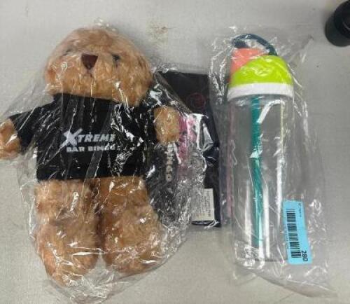 STUFFED BEAR AND WATER BOTTLE