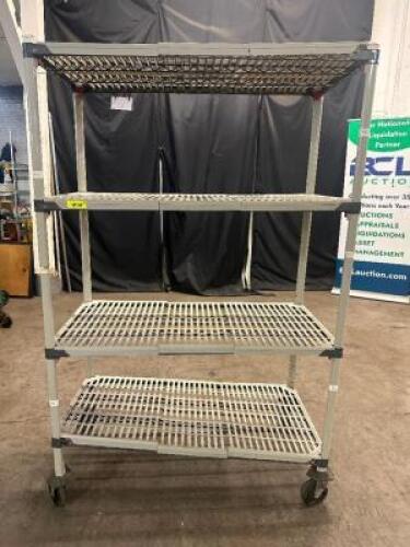 48" X 24" FOUR TIER PLASTIC WIRE SHELF - ON CASTERS