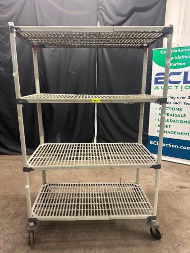 48" X 24" FOUR TIER PLASTIC WIRE SHELF - ON CASTERS