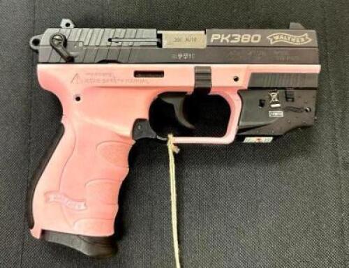 DESCRIPTION WALTHER PK380 380 AUTO PISTOL BRAND / MODEL: WALTHER SERIAL # PK112191 ADDITIONAL INFORMATION USED, COMES WITH CASE ADDITIONAL INFORMATION