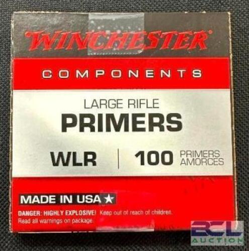 DESCRIPTION (6) 100CT BOXES OF WLR LARGE RIFLE PRIMERS BRAND / MODEL: WINCHESTER WLR SIZE $14.99 EACH LOCATION AMMO WALL QTY 6