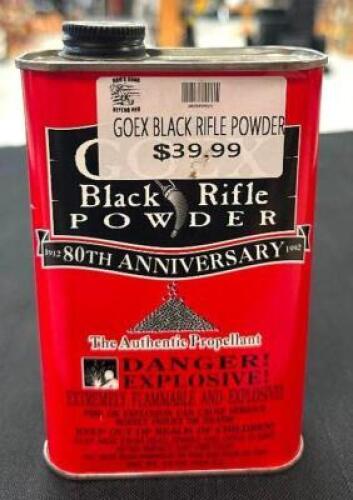 DESCRIPTION (3) CONTAINERS OF BLACK RIFLE POWDER BRAND / MODEL: GOEX SIZE $39.99 EACH LOCATION AMMO WALL QTY 3