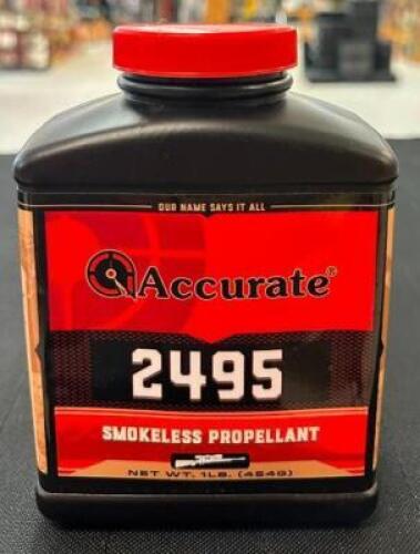 DESCRIPTION (2) 1 LB. CONTAINERS OF 2495 SMOKELESS PROPELLANT BRAND / MODEL: ACCURATE SIZE $49.99 EACH LOCATION AMMO WALL QTY 2