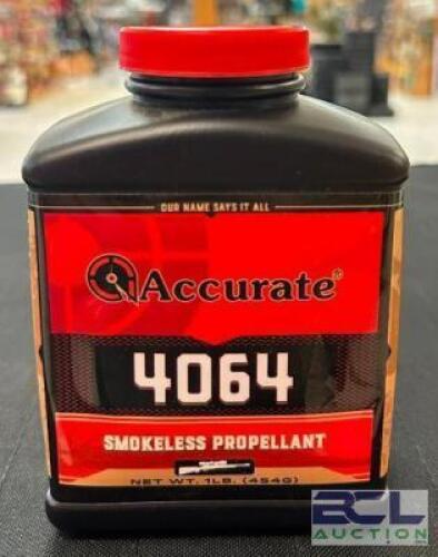 DESCRIPTION (2) 1 LB. CONTAINERS OF 4064 SMOKELESS POWDER BRAND / MODEL: ACCURATE SIZE $52.99 EACH LOCATION AMMO WALL QTY 2