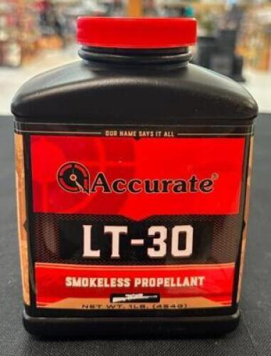 DESCRIPTION (2) 1 LB. CONTAINERS OF LT-30 SMOKELESS POWDER BRAND / MODEL: ACCURATE SIZE $54.99 EACH LOCATION AMMO WALL QTY 2