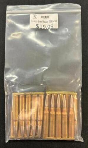 DESCRIPTION 20CT BAG OF TURKISH 8mm MAUSER AMMO SIZE 19.99 LOCATION AMMO WALL QTY 1