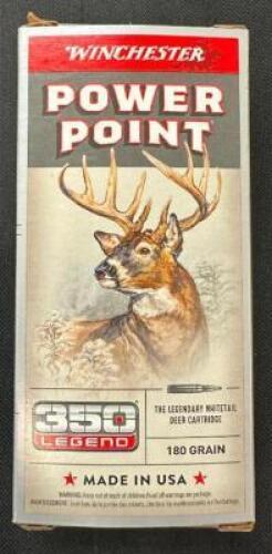 DESCRIPTION (2) 20CT BOXES OF 350 LEGEND AMMO BRAND / MODEL: WINCHESTER POWER POINT ADDITIONAL INFORMATION 180 GRAIN SIZE $34.99 EACH LOCATION AMMO WA