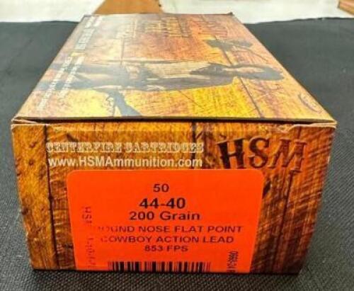 DESCRIPTION (4) 50CT BOXES OF 44-40 ROUND NOSE FLAT POINT COWBOY ACTION LEAD AMMO BRAND / MODEL: HSM ADDITIONAL INFORMATION 200 GRAIN SIZE $65.99 EACH