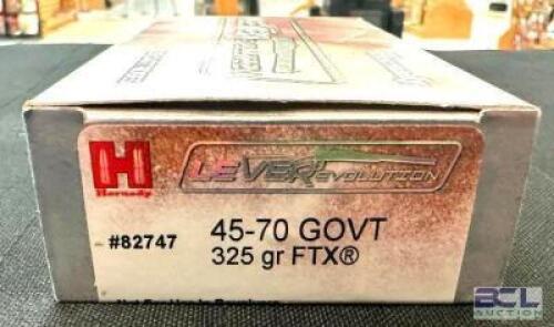 DESCRIPTION (4) 20CT BOXES OF 45-70 GOVERNMENT AMMO BRAND / MODEL: HORNADY LEVEREVOLUTION 82747 ADDITIONAL INFORMATION 325 GRAIN SIZE $55.99 EACH LOCA