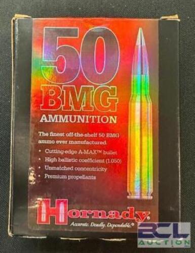 DESCRIPTION (1) 10CT BOX OF 50 BMG AMMO BRAND / MODEL: HORNADY 8270 ADDITIONAL INFORMATION 750 GRAIN SIZE 119.99 LOCATION AMMO WALL QTY 1