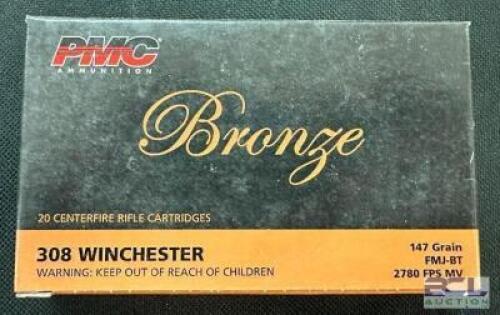 DESCRIPTION (11) 20CT BOXES OF 308 WINCHESTER AMMO BRAND / MODEL: PMC BRONZE ADDITIONAL INFORMATION 147 GRAIN SIZE $26.99 EACH LOCATION AMMO WALL QTY